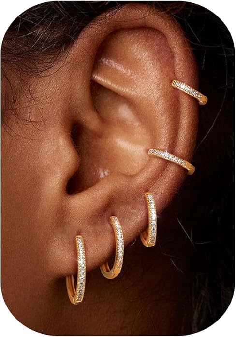 Kakonia 5 Pairs Small Sterling Silver Hoop Earrings Set for Women, 18k Gold Plated Huggie Hoop Earrings, Lightweight Hoop Earrings for Women Hypoallergenic, Cartilage Earring Sets for Multiple Piercing