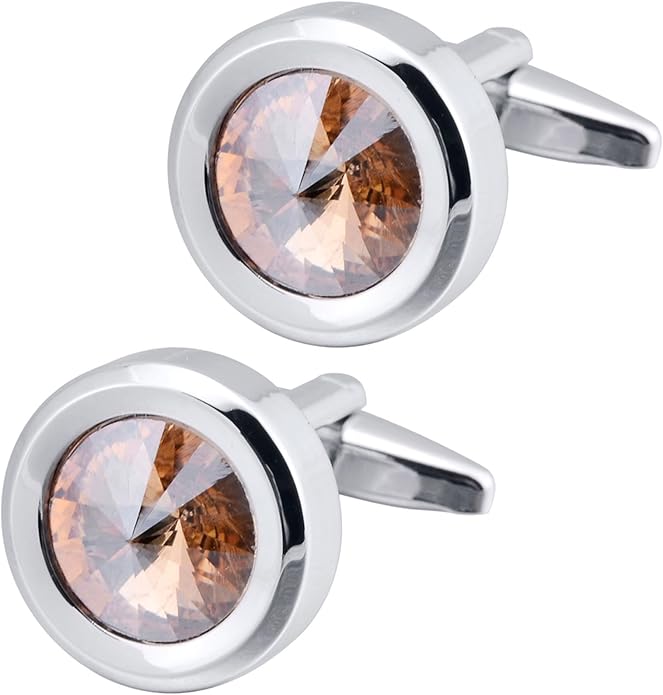 ZEEY Silver Round Crystal Gemstone Cufflinks for Men Women Classic Men's Cufflink Jewelry Set for Business Wedding Party Formal Events Daily Tuxedo Dress Shirt Accessories