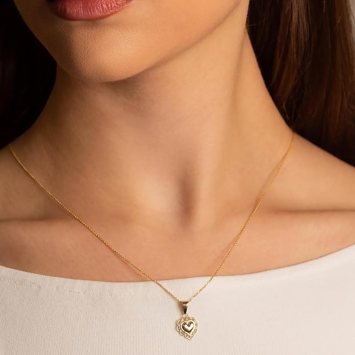 Claddagh Gold 10K or 14K Two-Tone Gold Heart Filigree Pendant Necklace Stud Earrings Set