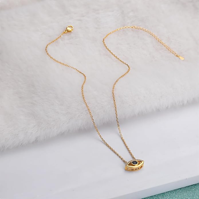 Lcbulu Dainty 14K Gold Plated Evil Eye Necklace for Women - Delicate CZ Diamond Choker Pendant Necklace Jewelry Gift