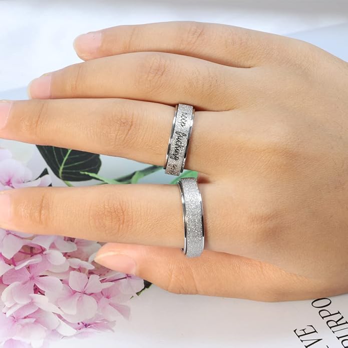AmorArtSky Anxiety Ring for Women Men, Titanium Stainless Steel Spinner Ring, 5 Colors, 6MM, Size 6-10, 3 Styles Anxiety Ring-Moon Star, Sandblasted Finished, Hollow Outer