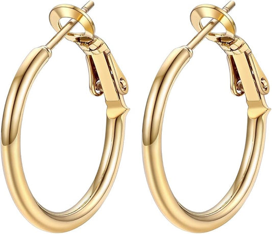 FOCALOOK 14K Gold Plated Lightweight Large Hoops| 2mm Thin Hoop Earrings for Women 30/40/50/70/100mm