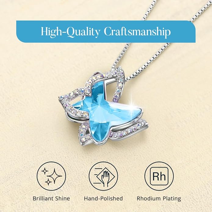 Gift Butterfly Birthstone Crystal Necklace, Silver Tone with 18”+2” Chain, Necklace for Mother’s Day Anniversary Birthday Gifts for Women and Daughter