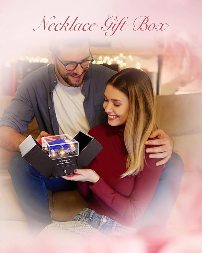 Birthday Gifts for Women, Preserved Real Roses with Heart Necklace I Love You in 100 Languages, Romantic Anniversary Wedding Gifts for Women Her Girlfriend Wife, Forever Roses Necklace Gift Box Blue