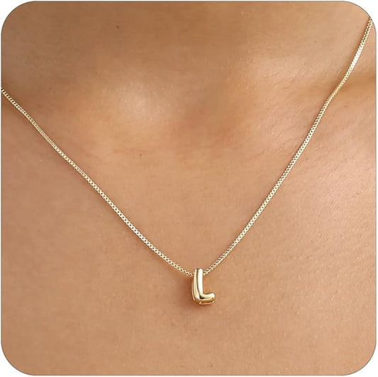 Bubble Gold Letter Necklace for Women, 14k Gold Plated Balloon Initial Necklace, Dainty Gold Necklace for Women, Personalized Bubble Pendant Name Necklace, Fashion Accessories Trendy Jewelry