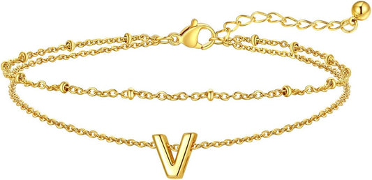 FaithHeart Initial Ankle Bracelets for Women, Waterproof 14k Gold Plated Initial Anklets Non Tarnish Stainless Steel Layered Anklet Summer Beach Foot Jewelry