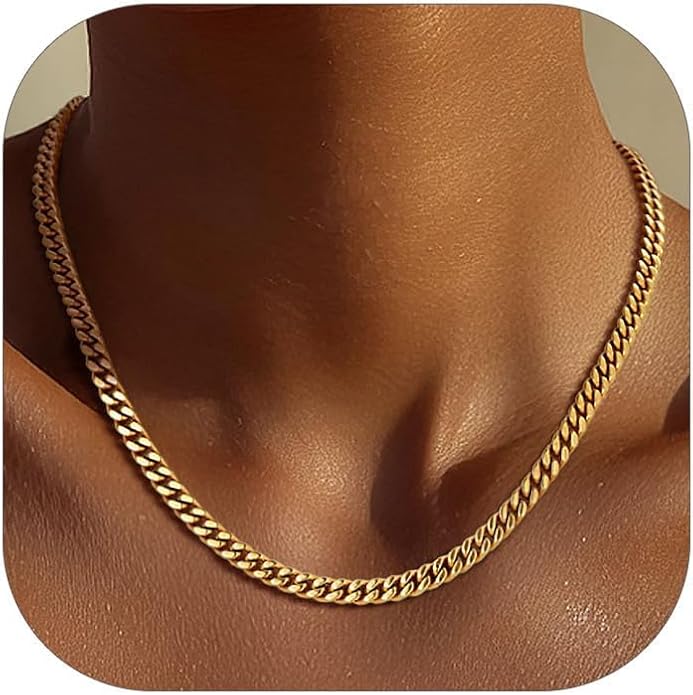 ChainsPro Chunky Cuban Link Chain Necklace for Women,Stainless Steel Silver/Gold Plated Thick Choker, 5/12/14mm Width,18" and 20" Punk Hip Hop Trendy Jewelry Gifts