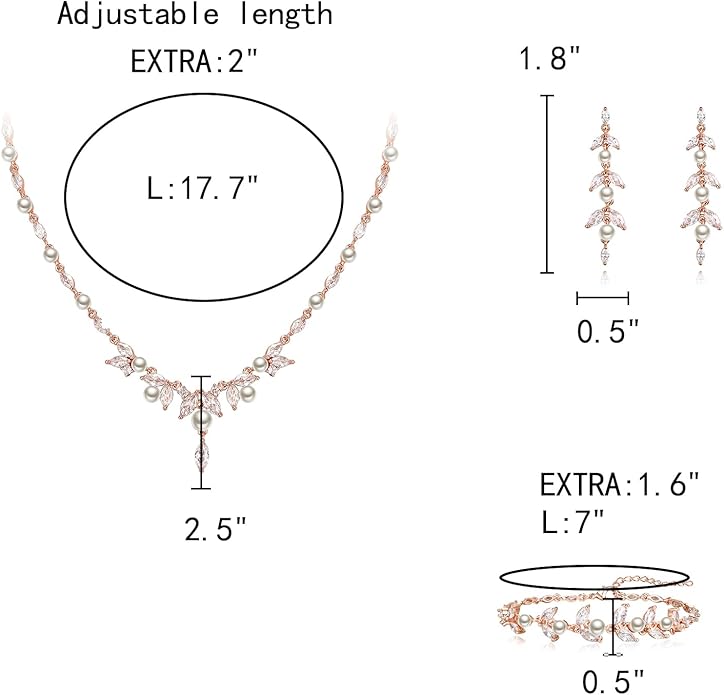 EleQueen Women's Simulated Pearl Wedding Jewelry Set, Cubic Zirconia Marquise Floral Bridal Necklace Earrings Bracelet Sets
