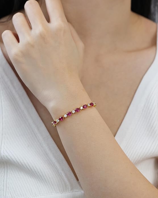 FANCIME 14K Gold Plated Birthstone Bracelets 4mm Sterling Silver Tennis Bracelets Gold Bracelets Birthday Jewelry Gifts for Women 7"