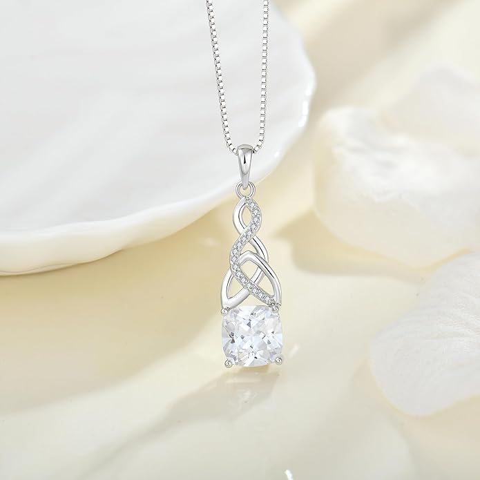 Infinity Irish Celtic Knot Jewelry Set for Women Princess Cut Necklace & Earrings April Birthstone Jewelry Gifts