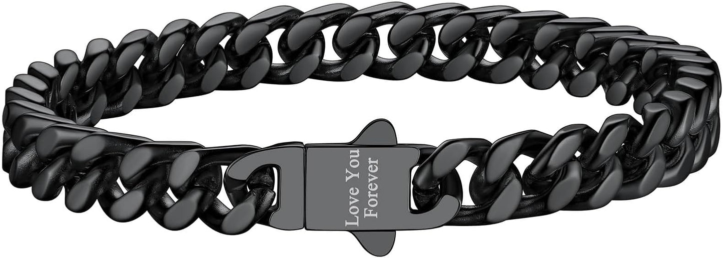 Richsteel 5/7/9/12mm Wide Miami Cuban Link Chain Bracelet for Men Women,Stainless Steel/Gold/Black Plated,7.4/8.2/9 Inch Length,Hip Hop Urban Street-wear Jewelry(Gift Wrapped)