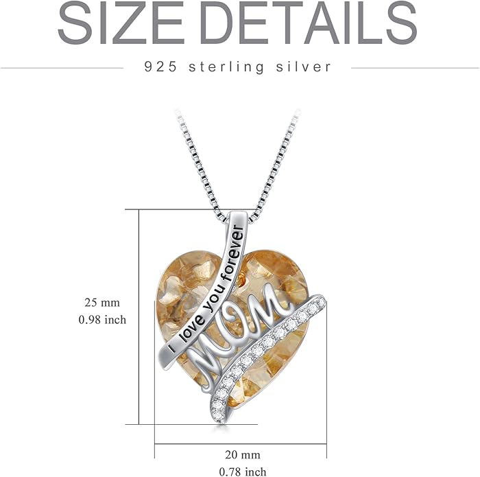 Mothers Day Gifts for Mom s925 Sterling Silver I Love You Forever Love Hear Mon Pendant Necklace with 12 Birthstone Jewelry Birthday Christmas Gifts for Women Grandma Mom Nana From Duaghter Son