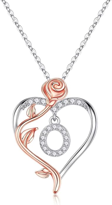 Yesteel Rose Heart Initial Necklaces Gifts for Women Teen Girls, Rose Love Heart Letter Pendant Necklace Jewelry Mothers Day Valentines Anniversary Birthday Gifts for Her Women Wife Girlfriend
