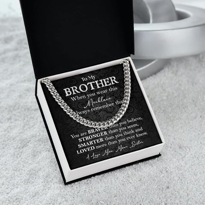 KOLMALK Brother Necklace - Cuban Link Chain Necklace for Men, To My Brother Gift from Sister for Birthday, Anniversary or Christmas
