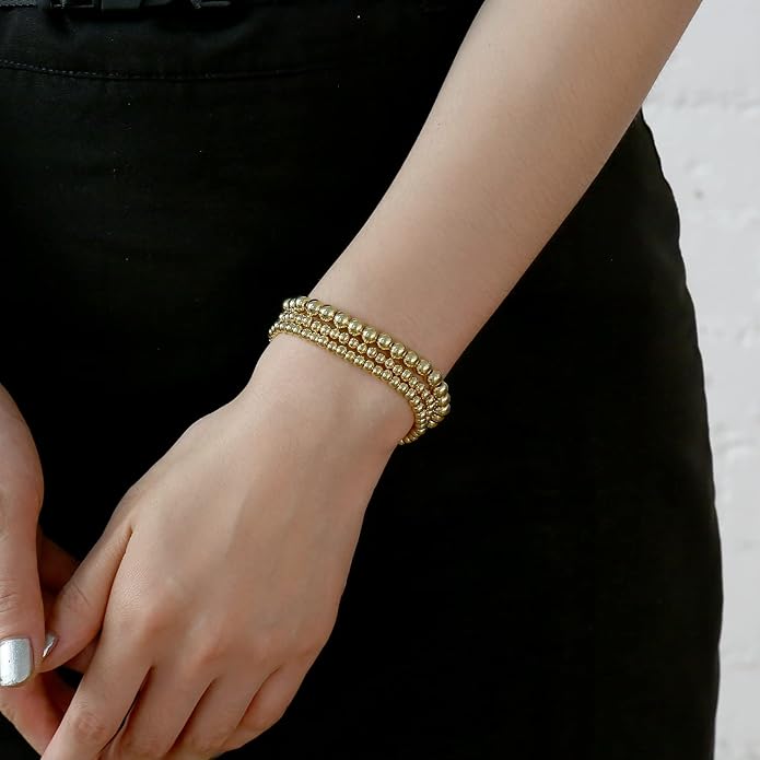 Elegance 11 designs 14K Gold Plated Bead Ball Bracelet Stretchable Elastic Gold Beaded Bracelets for Women