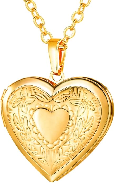 U7 Women Locket Necklace Platinum 14K Gold Photo Lockets that Hold Picture,Chain 20 Inch Personalized Gift Custom Love Heart Image Necklaces