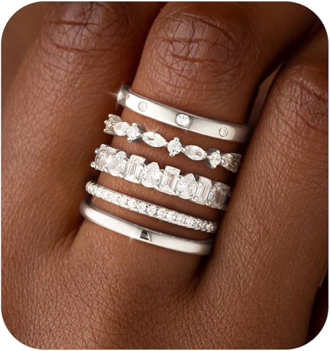 RLMOON Stackable Gold Rings for Women Non Tarnish Dainty 14K Gold/Silver Plated Stacking Thumb Rings Cubic Zirconia Eternity Wedding Band Rings Gold Jewelry Size 6-10