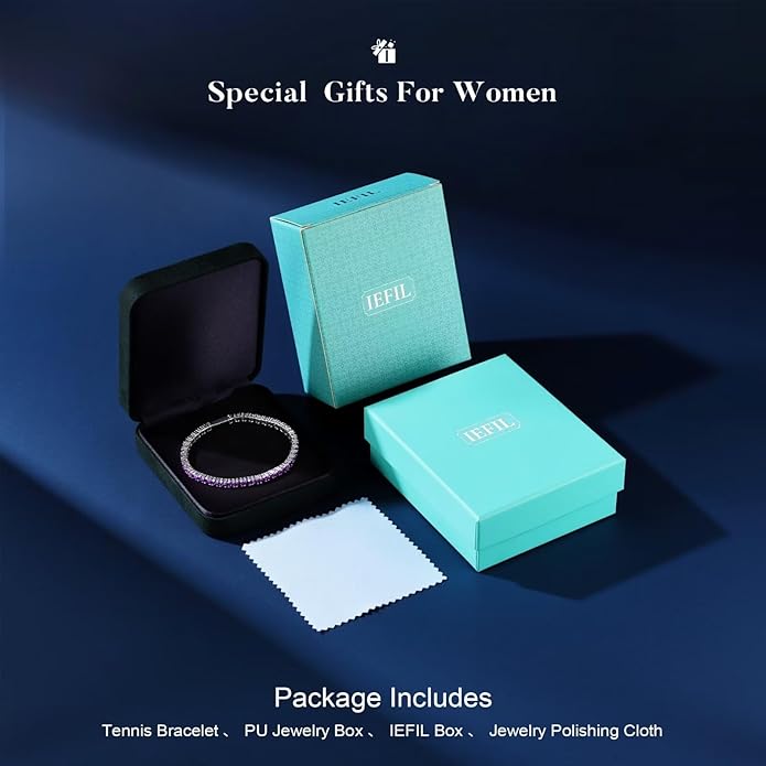 Iefil Christmas Gifts for Women - Size 6.5" - 7" Sterling Silver Tennis Birthstone Bracelet, Anniversary Birthday Gifts for Women