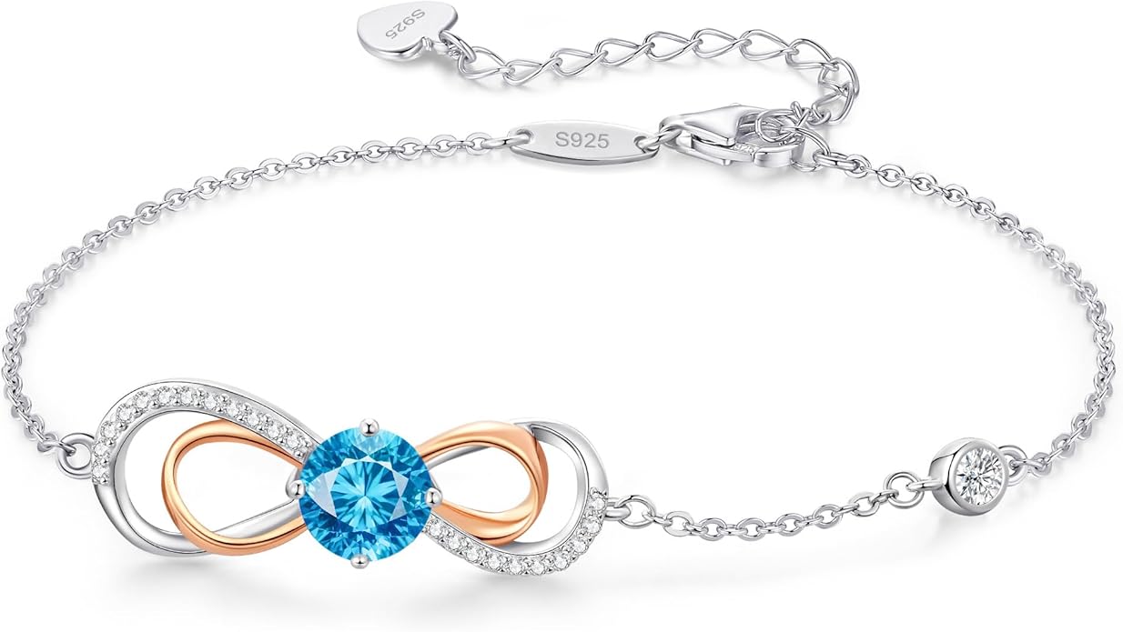 LOUISA SECRET Rose Gold Infinity Heart Bracelet for Women, Adjustable Chain 925 Sterling Silver Link Birthstone Bracelets, Best Anniversary Birthday Jewelry Gifts for Women Mom Wife Her