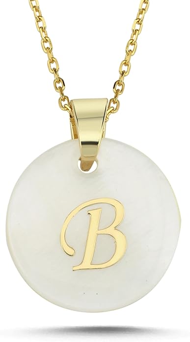 Initial Necklace for Women - Gifts for Women 18ct Gold Vermeil Letter Necklace Genuine Mother of Pearl 925K Sterling Silver Dainty Letter A-Z Necklace