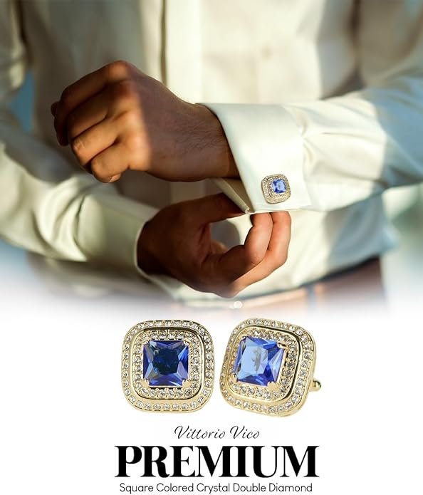 Vittorio Vico Square Colored Crystal Double Diamond Set Cufflinks