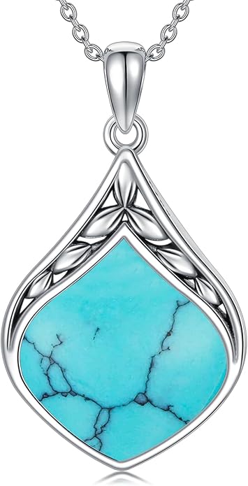 Teardrop Necklace 925 Sterling Silver Vintage Natural Gemstone Pendant Jewelry Birthday Christmas Gifts for Women Mom