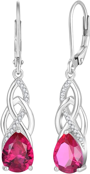 JO WISDOM Women Celtic Knot Infinity Dangle Earrings for Women Sterling Silver 7 * 9mm Birthstone Irish Twisting Drop Earrings Jewelry for Women