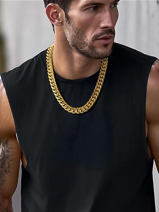 ChainsPro Chunky Miami Cuban Link Chains for Men,Stainless Steel Cuban Chain Necklace,4.8/6/10/14mm Width,No Tarnish& Thick Hip Hop Jewelry,18-30 inch Length, Black/Gold Plated/Silver,Send Gift Box