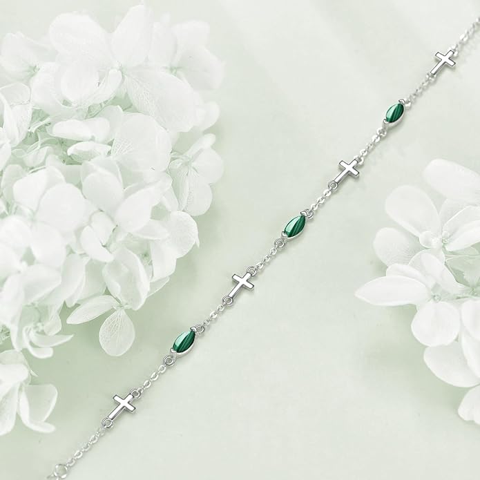 CRMAD Cross/Heart/Infinity/Star of David Bracelet for Women Sterling Silver Opal/Malachite/Moonstone Bracelet Cross Jewelry Gift for Women