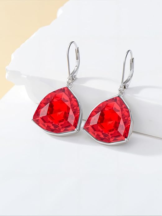 TOUPOP Leverback Earrings for Women Sterling Silver Simple Geometric Birthstone Dangle Drop Earrings Jewelry Christmas Valentine Mothers Day Birthday Gifts for Women Her Wife