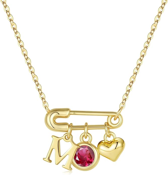 MONOOC Christmas Gifts for Women Girls - 14K-Gold-Plated Dainty Paperclip Heart Initial Necklace Birthstone Necklace Jewelry Birthday Gifts for Women Her Mom Friend Wife Sister