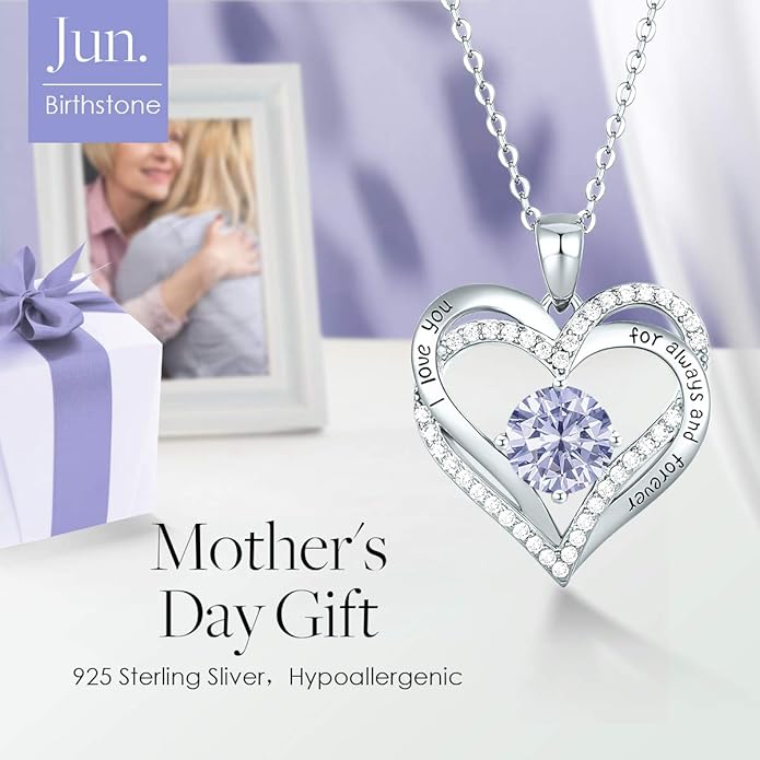 CDE Forever Love Heart Necklaces for Women, Wedding Anniversary, Birthday Mothers Day Gifts for Mom, Mother, Wife, Girlfriend, S925 Silver Jewelry with Birthstone Pendant