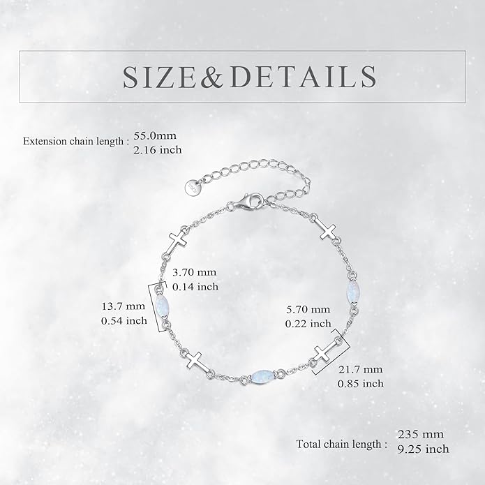 CRMAD Cross/Heart/Infinity/Star of David Bracelet for Women Sterling Silver Opal/Malachite/Moonstone Bracelet Cross Jewelry Gift for Women