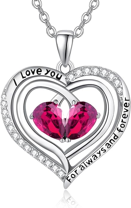 Zeuslia Double Birthstone Necklace Gifts for Wife - 925 Sterling Silver Sunflower/Rose/Crown Cross/Compass/Heart Pendant I Love You Necklace, Anniversary Birthday Gifts for Wife Girlfriend Mom Her