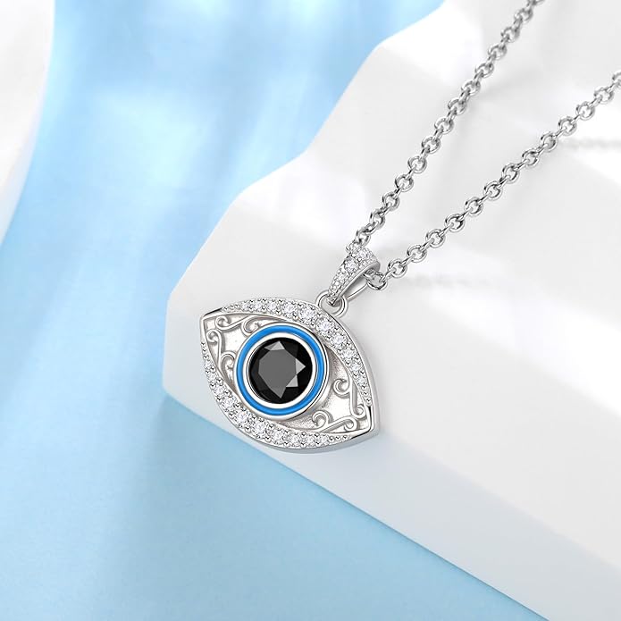 Jewmon 925 Sterling Silver Evil Eye Necklace for Women Lucky Turkey Eye of Proection Necklace Evil Eye Jewelry Gifts for Mom Daughter Grandma