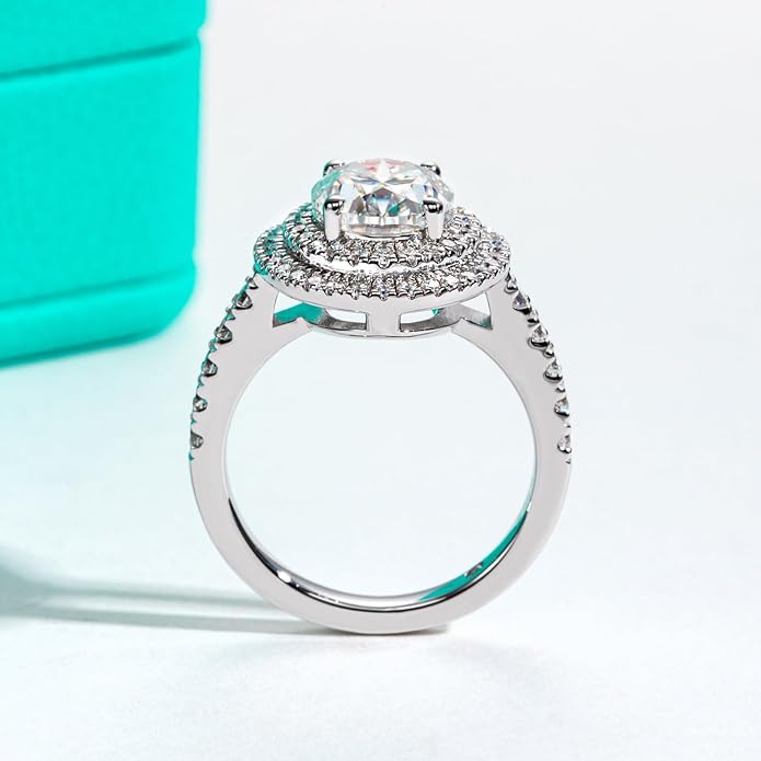 AnuClub Princess/Cushion/Oval Cut Moissanite Engagement Rings 3-3.884cttw D Color VVS1 925 Sterling Silver 3 Rows Vintage Halo Wedding Promise Statement Rings for Women with Certificate