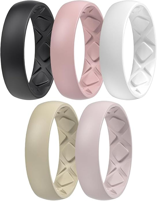 Egnaro Women's Bridal Rings Sets, 6mm Wide, 2mm Thick, Silicone Wedding Rubber Band with Half Size, Inner Arc Ergonomic Breathable Design