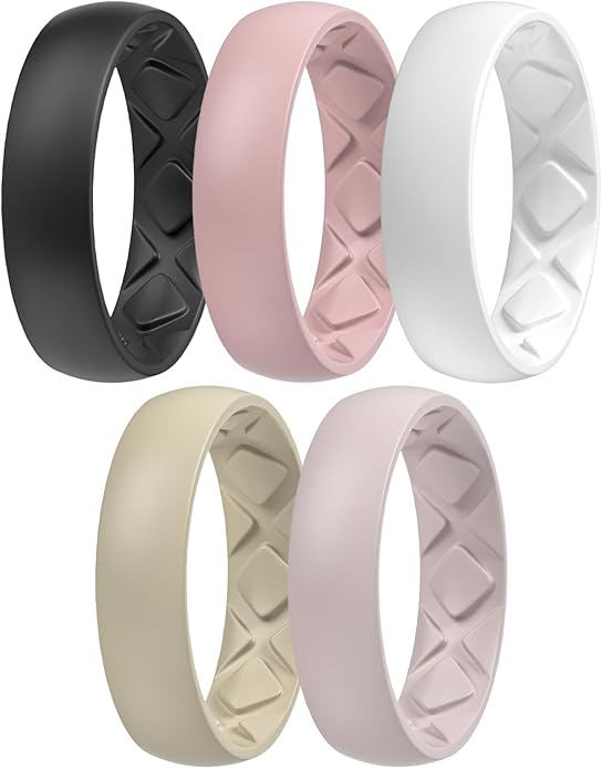 Egnaro Women's Bridal Rings Sets, 6mm Wide, 2mm Thick, Silicone Wedding Rubber Band with Half Size, Inner Arc Ergonomic Breathable Design