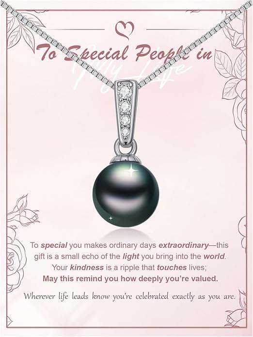 KANNSOAR Tahitian Black Pearl AAAA 18K White Gold Plated Sterling Silver Pendant Necklace for Women Wife Mom Girlfriend Her Jewelry Gift for Birthday Anniversary Christmas