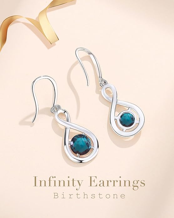 FANCIME Dangle Drop Earrings 925 Sterling Silver Dainty Infinity Round Gemstone Birthstone Jewelry Birthday Gifts for Her Women
