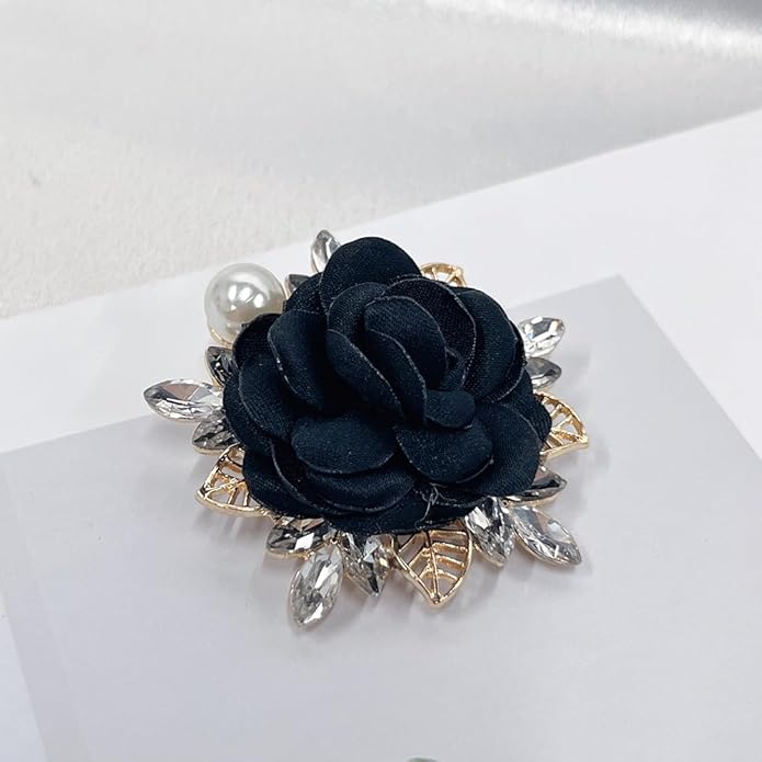 Elegant Rose Flower Brooch Pin for Women Men Wedding Party Gentleman's Essentials Handmade Imitation Crystal Pearl Fabric Flower Lapel Pin Dress Suit Accessories Boutonniere Ideas Gift