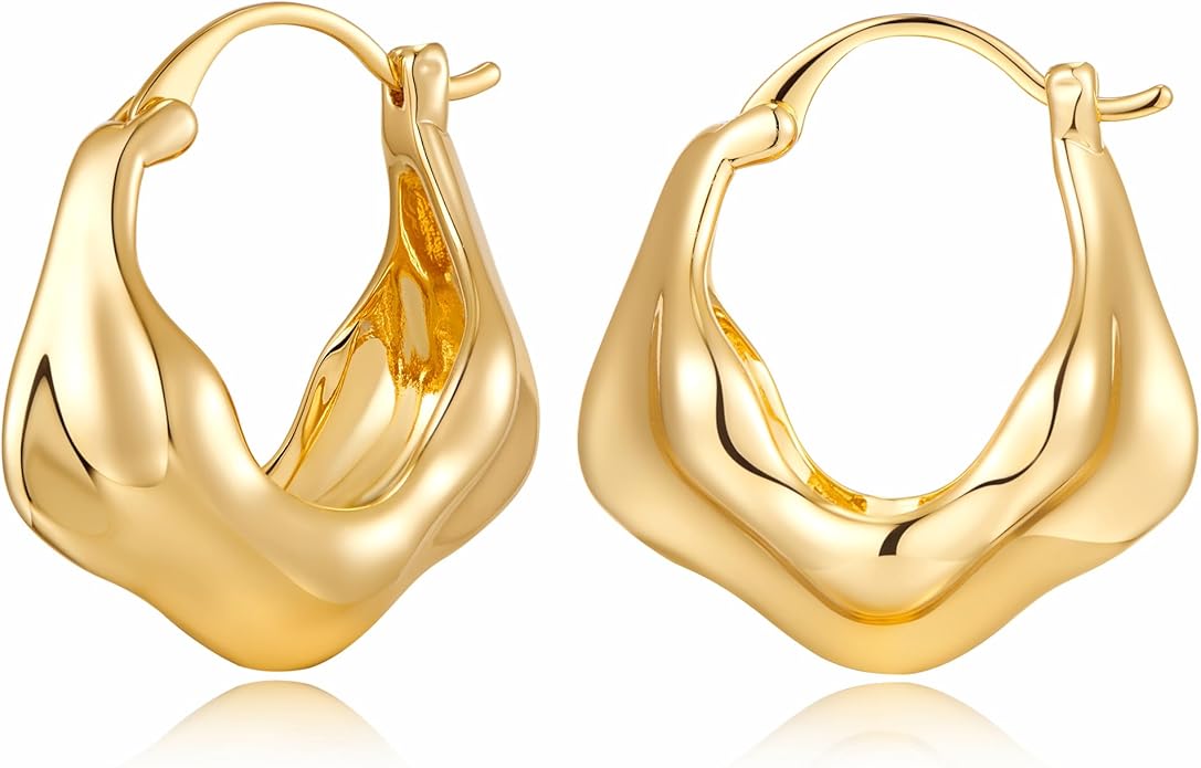YUJIE Gold Plated Hoop Earrings for Women Brass Earring Chunky Statement Jewelry