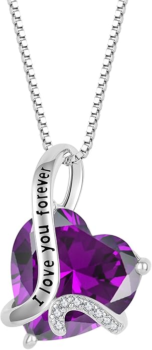 Women Heart Necklace 925 Sterling Silver I Love You Forever Pendant Necklace with Cubic Zirconia Jewelry