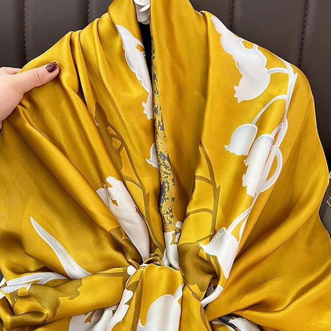 Clysoru Silk Scarf For Women Hair Scarves Lightweight Satin Elegant Shawl Wraps Bufanda Mujer Fashion Accessories 70.8"X35.4"