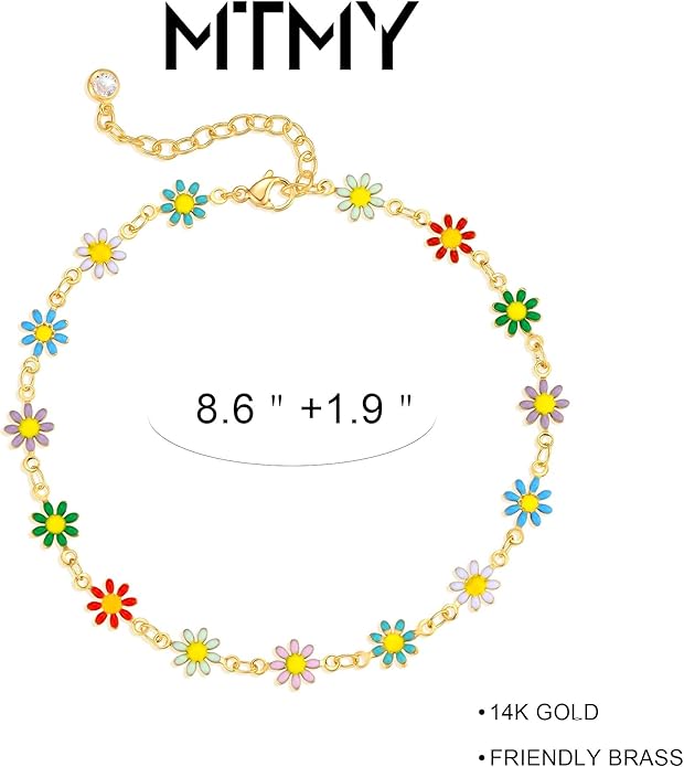 MTMY Gold Anklets for Women 14K Gold Plated Tiny Bead Anklet Colorful Tassel Foot Chain Dainty Adjustable Cute Summer Beach Boho Anklets Jewelry Gift