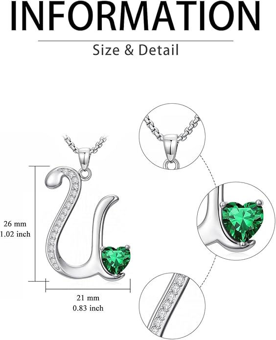 Christmas Gifts for Women Alphabet A to Z Initial Birthstone Pendant Necklaces for Women - 18k White Gold Plated Personalized Name Jewelry Valentine Mothers Day Birthday Gifts for Women Her Girlfriend