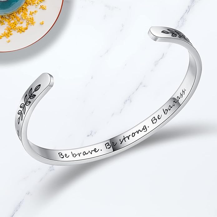 TONY & SANDY Inspirational Bracelets for Women Teen Girls Personalized Gifts for Daughter Granddaughter Mom Sister Friends Stainless Steel Engraved Cuff Birthday Easter Christmas