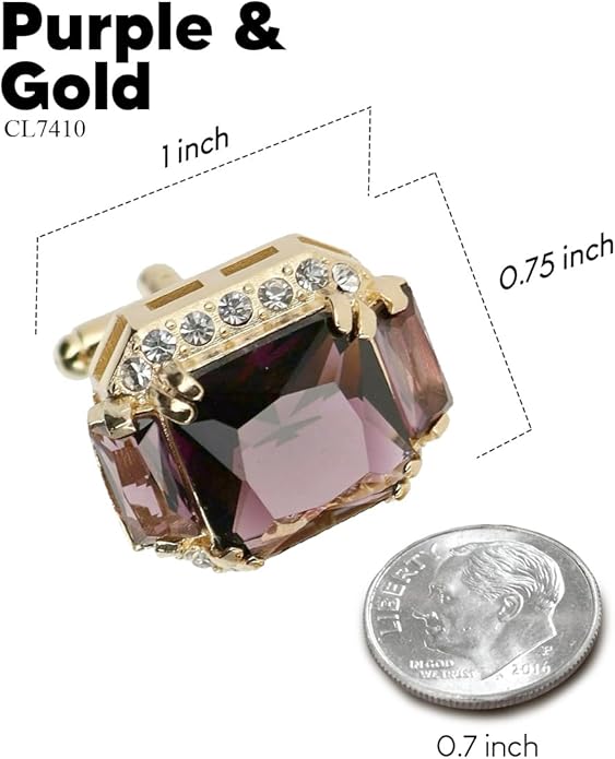 Rectangular Colored Diamond-Flanked Crystal Cuff Links – Tuxedo Suit Accessories, Cufflinks for Men
