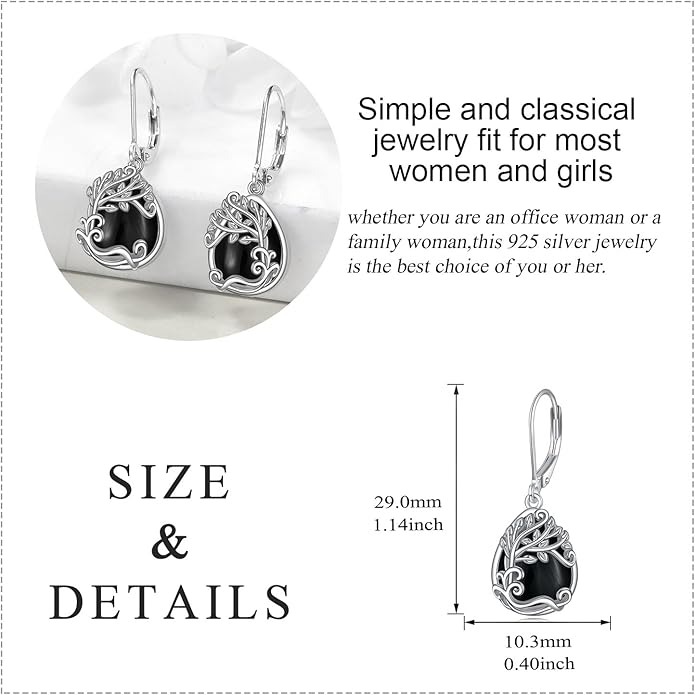 Moonstone Filigree Drop Dangle Teardrop Earrings 925 Sterling Silver Moonstone Leverback Earrings for Women Jewelry Gifts