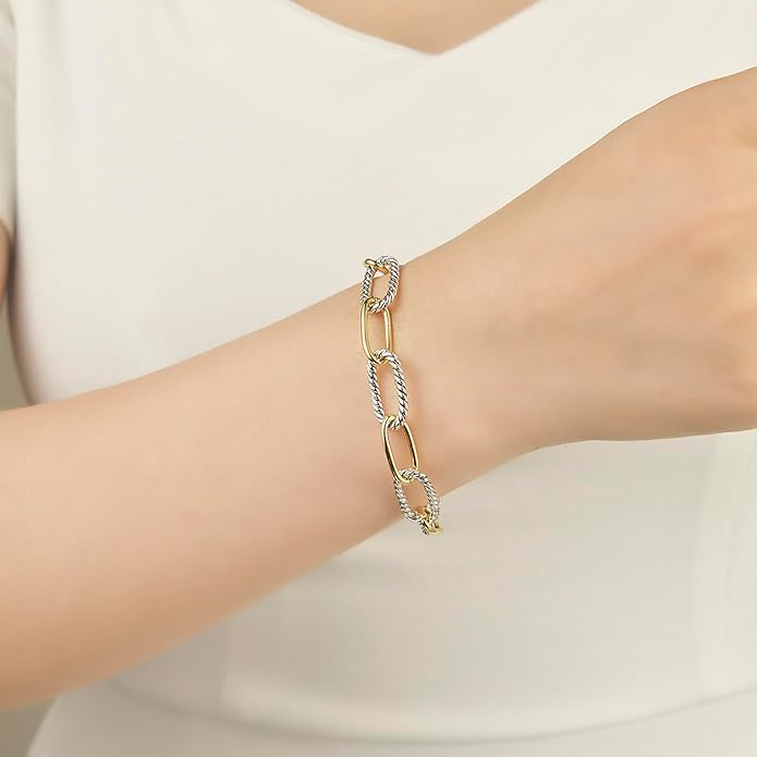UNY JEWEL Twisted Cable Wire Link Chain Bracelet Two Tone Designer Brand Inspired Women Jewelry Valentine (2 Tone)
